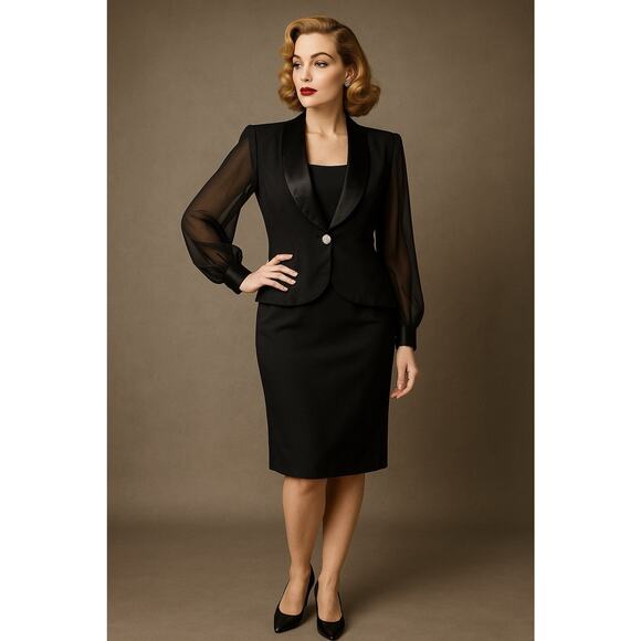Vintage J.R. Nites Petites by Caliendo Dress & Jacket 2 Piece Retro Glam Set - Picture 1 of 15